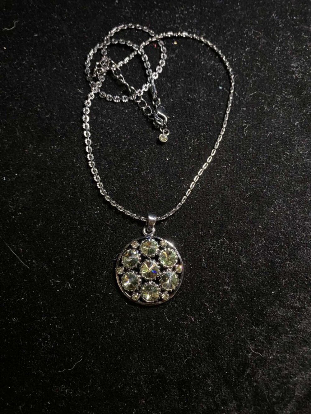 Fifth Avenue Swarovski Crystal Round Gun Metal Vintage Pendant Necklace